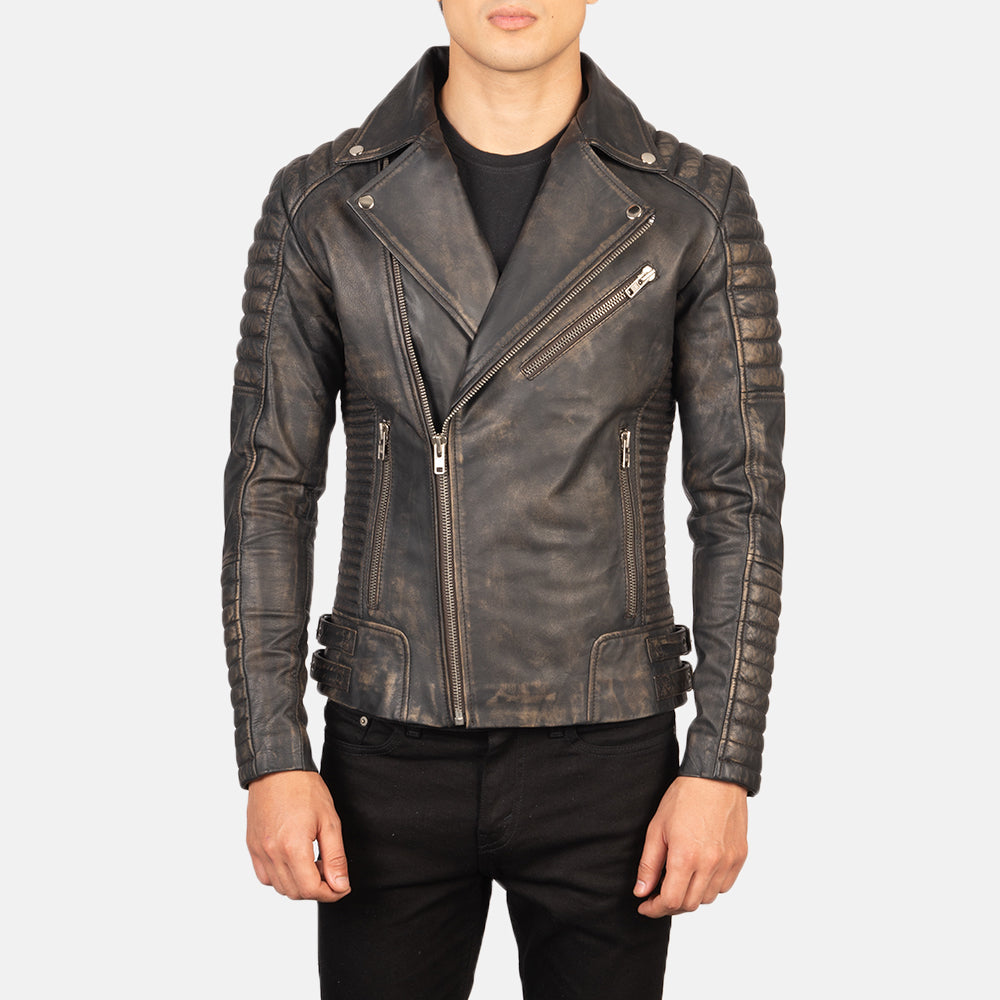 Men's Biker Leather Distressed Jacket