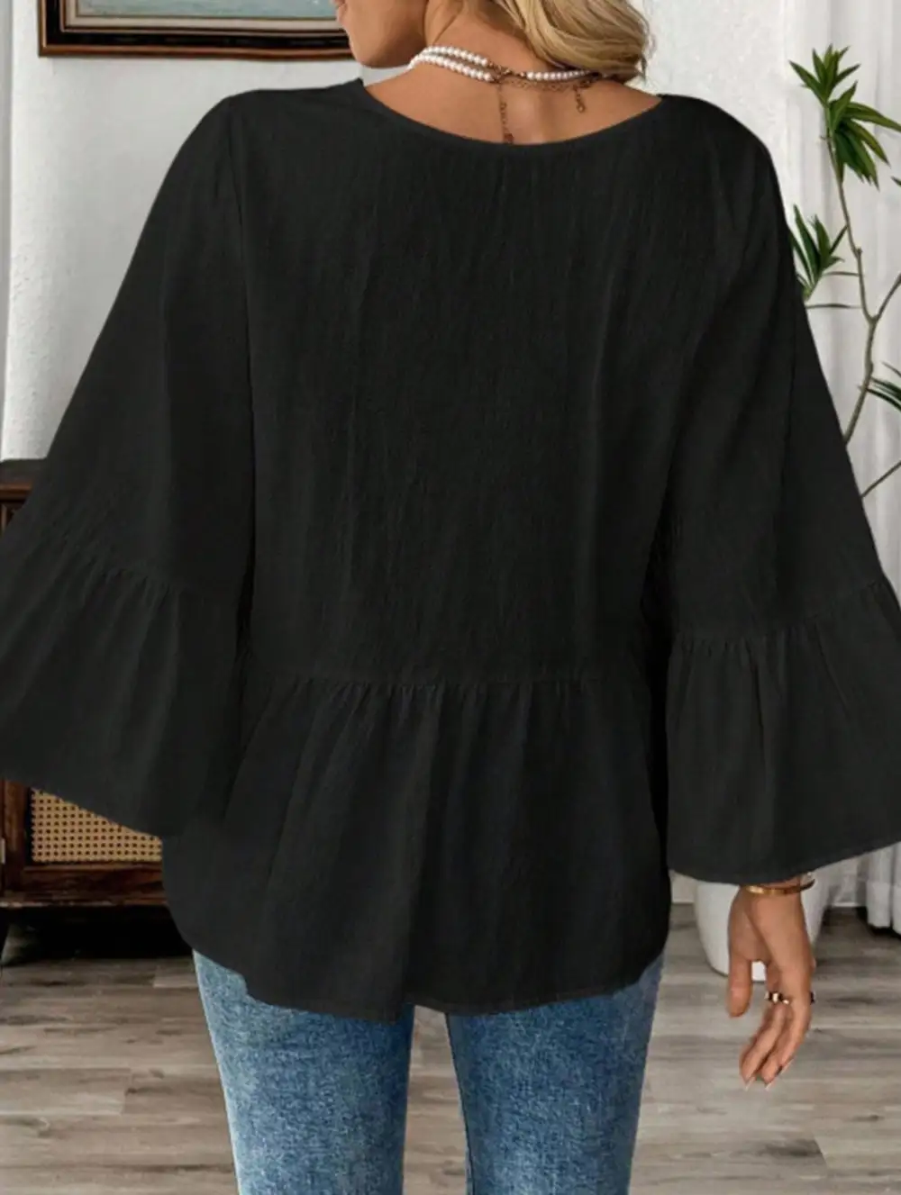 V-Neck Ruffle Sleeve Cotton Top