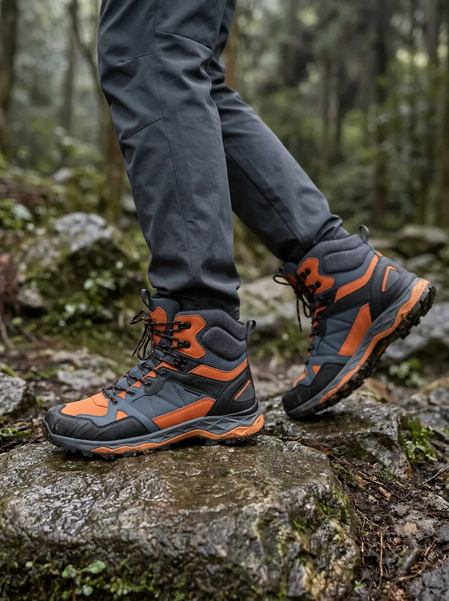 Men's Hiking Outdoor Enthusiast Orange Grey Printed Boots