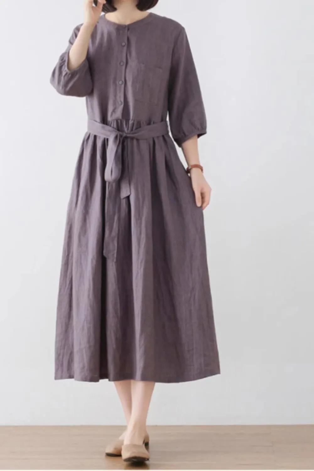 Textured Linen Midi Dress