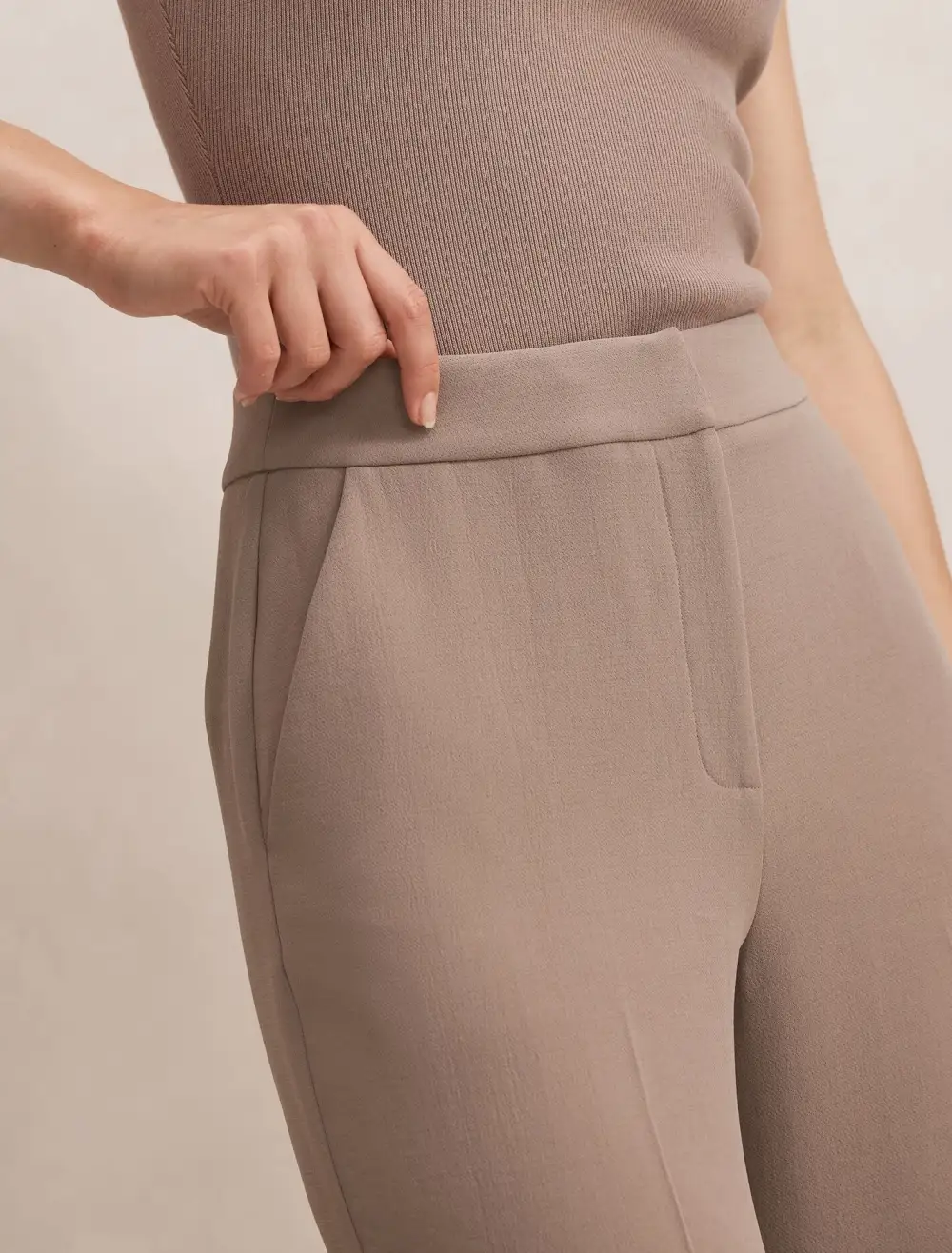 Light Taupe Straight Leg Tailored Pants