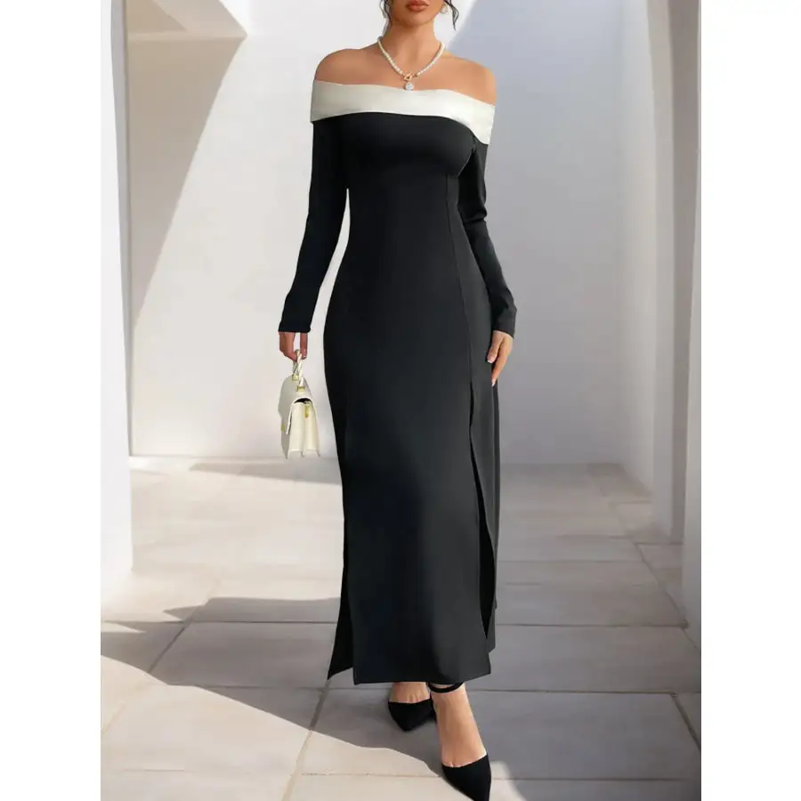 Side Slit Off Shoulder Maxi Dress