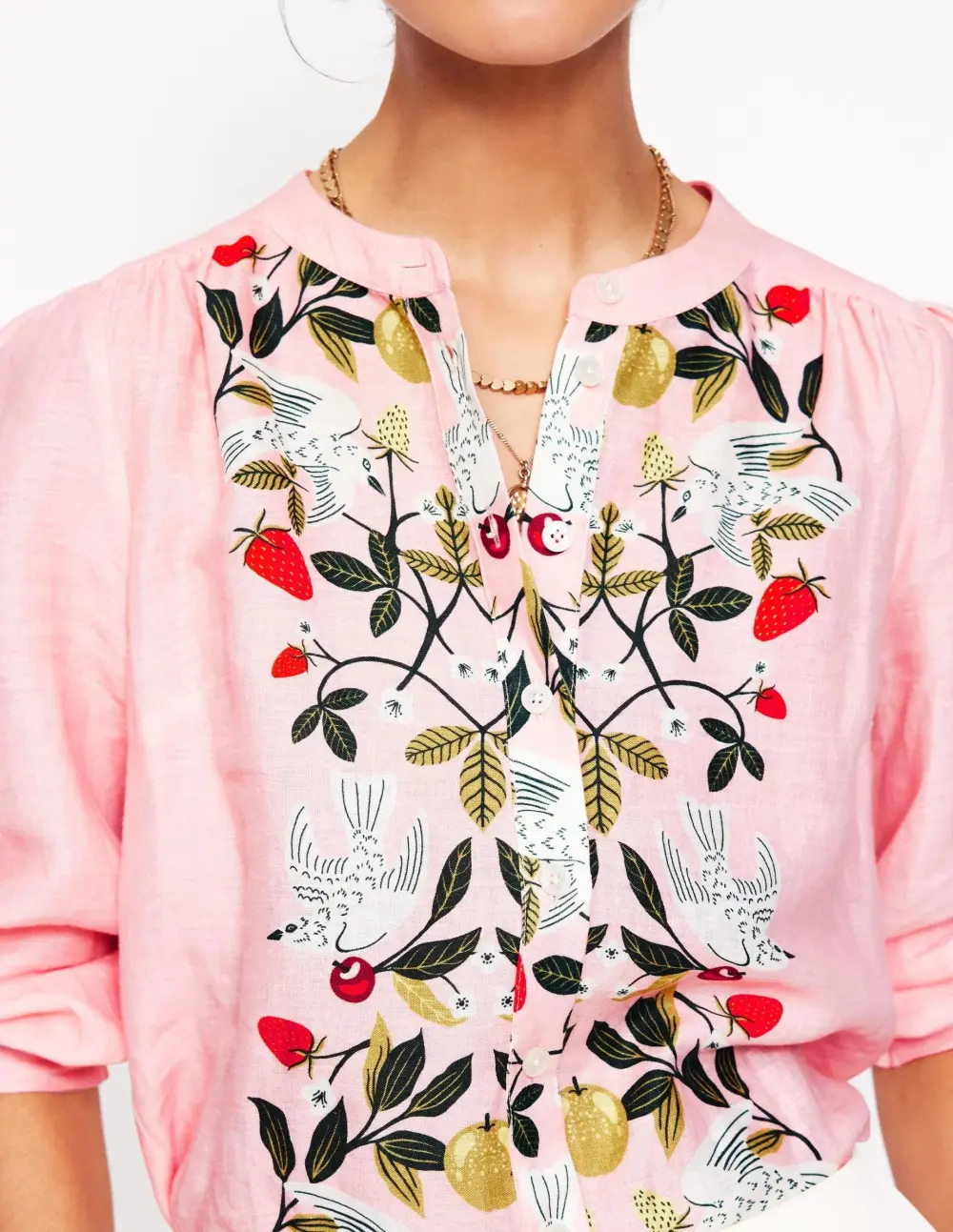 Fruit Tree Embroidery Linen Top