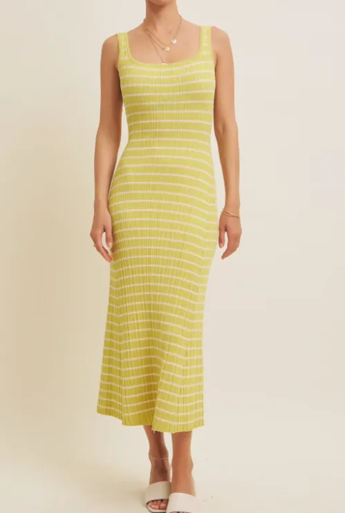 Lime Ribbed Fit & Flare Midi Dress