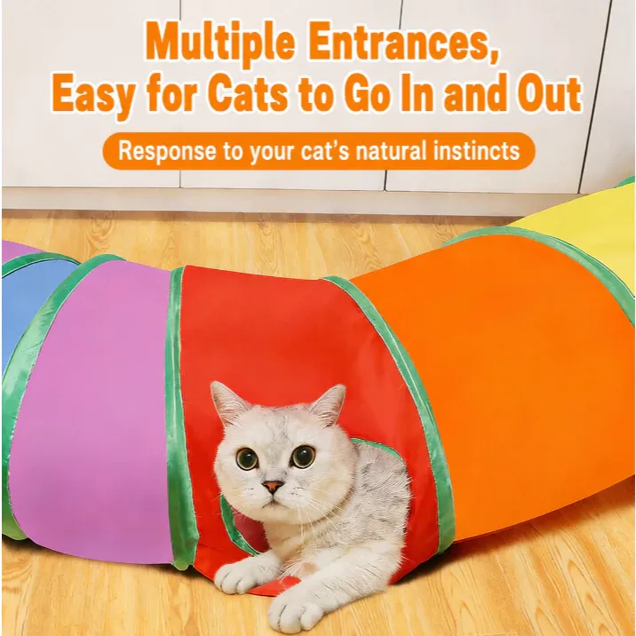 Foldable Rainbow Cat Tunnel Pet Toys With Hanging Balls Dog Toy Mainan Kucing Terowong
