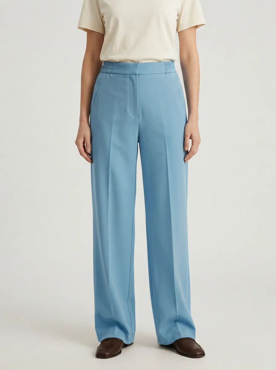 Elastic Waist High Rise Wide Leg Pants