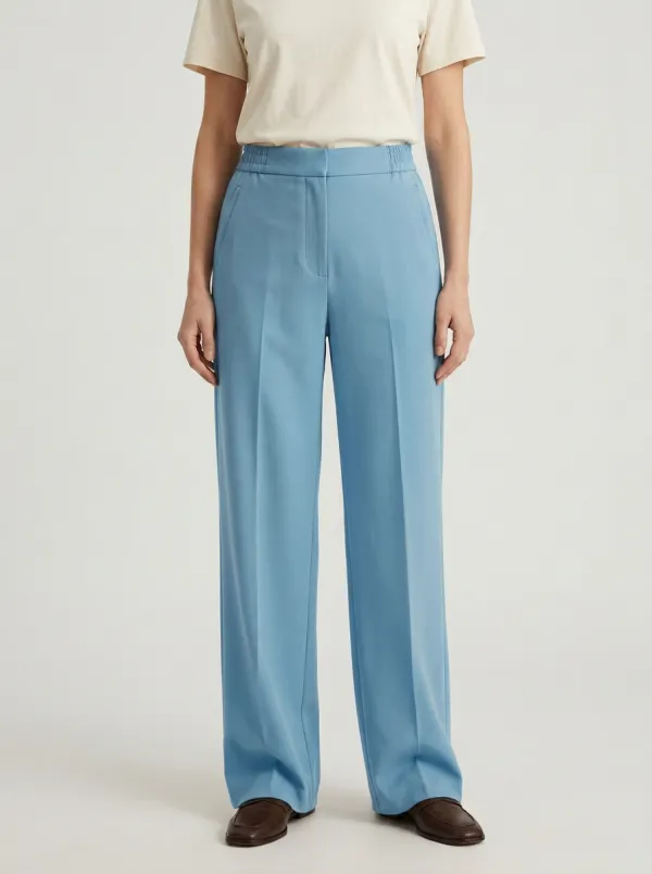 Elastic Waist High Rise Wide Leg Pants