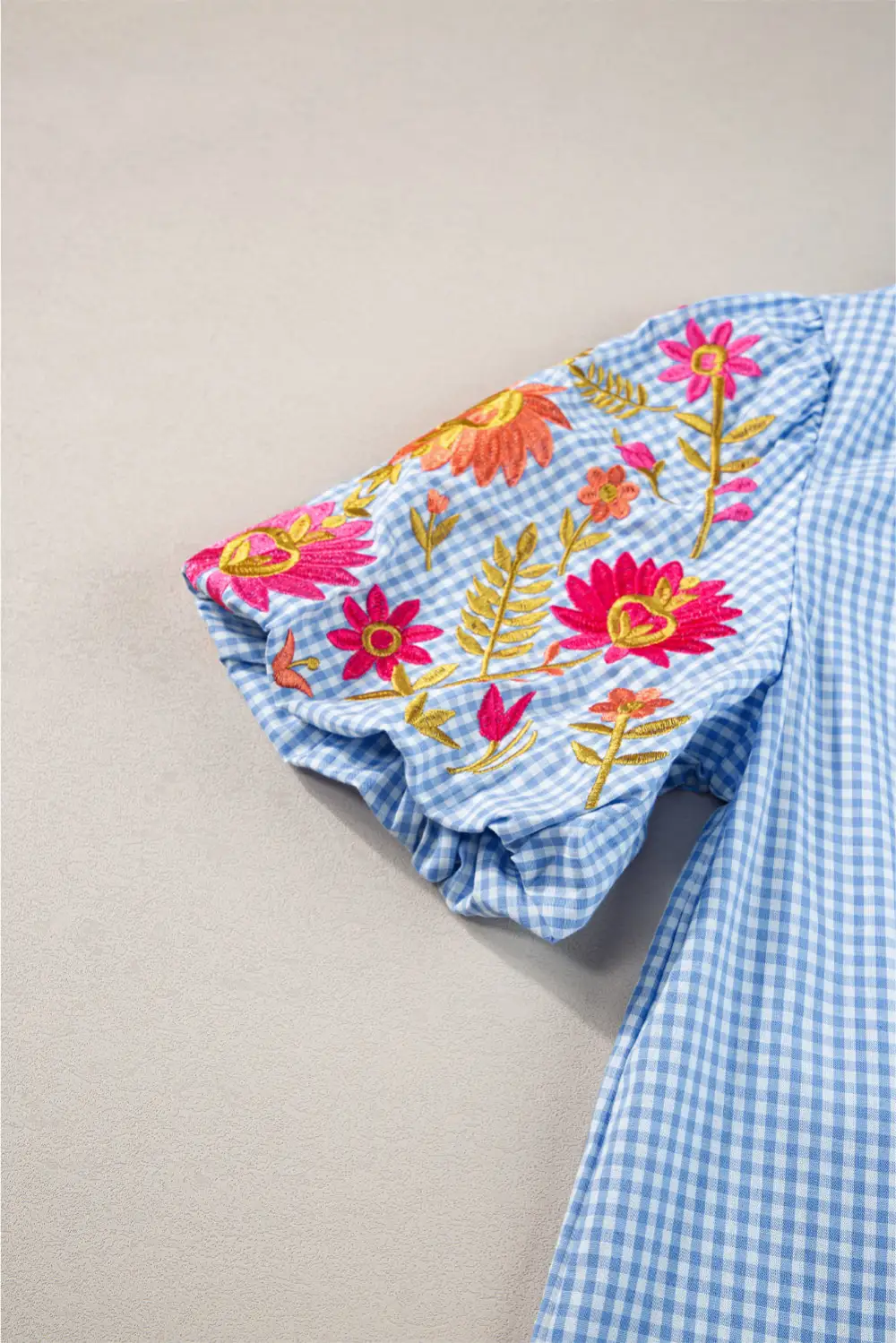 Floral Plaid Embroidered Blouse