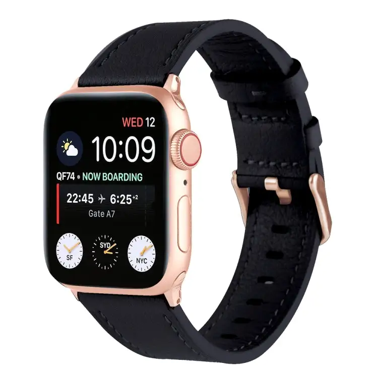 Genuine Leather Watch Band for Watch Ultra 49 mm / Series 8 & 7 45 mm / SE 2 & 6 & SE & 5 & 4 44 mm / 3 & 2 & 1 42 mm - Black