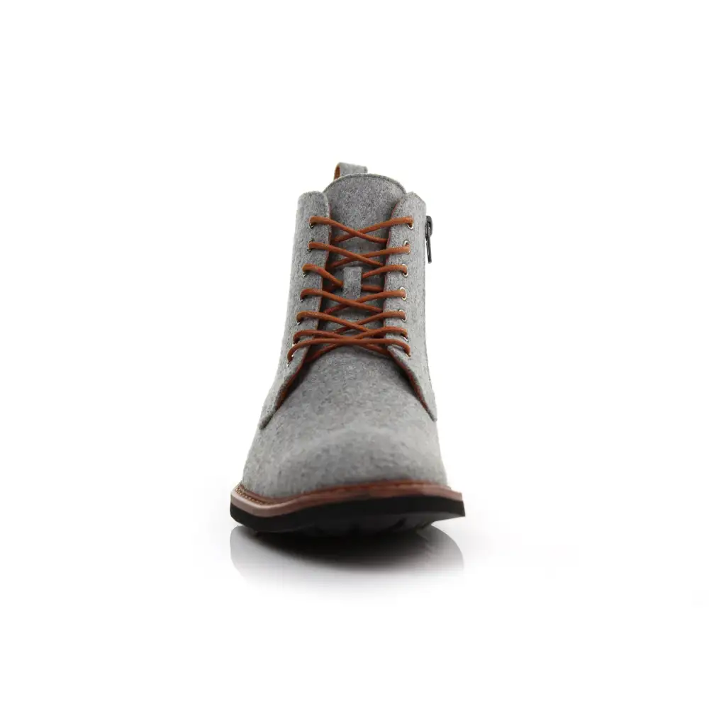 Faux-Leather Burnished Lace-Up Ankle Boots