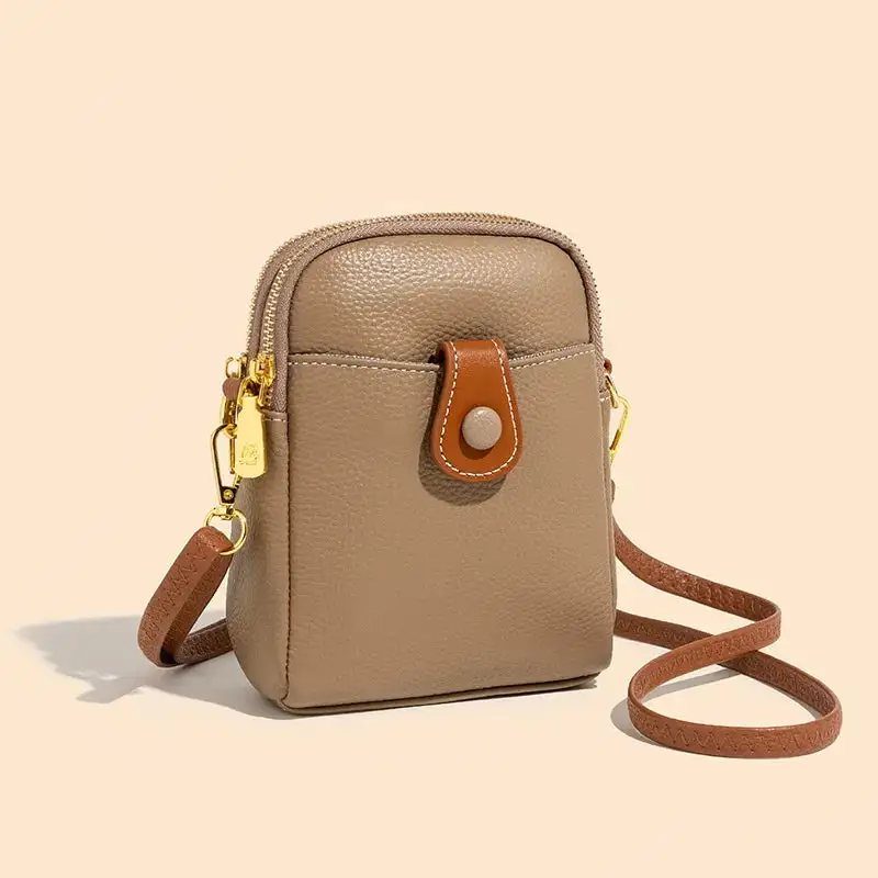 Minimalist Taupe Leather Everyday Phone Crossbody