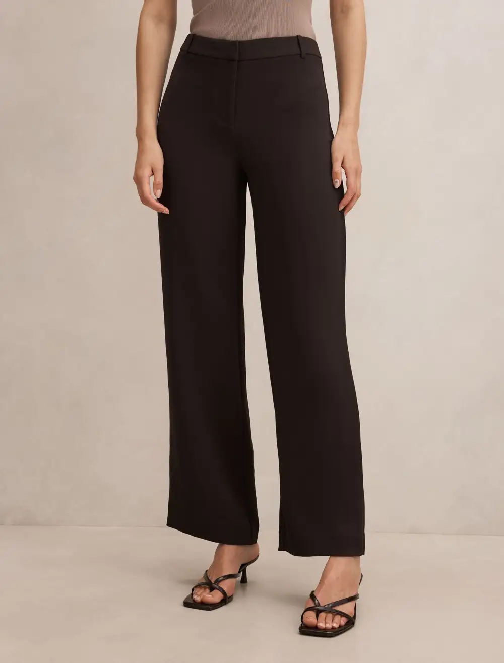 Black Mid Waist Straight Leg Pants