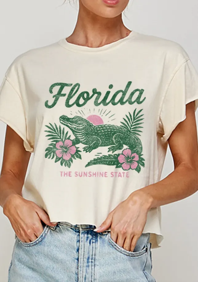 Florida Crocodile Graphic Cropped Tee