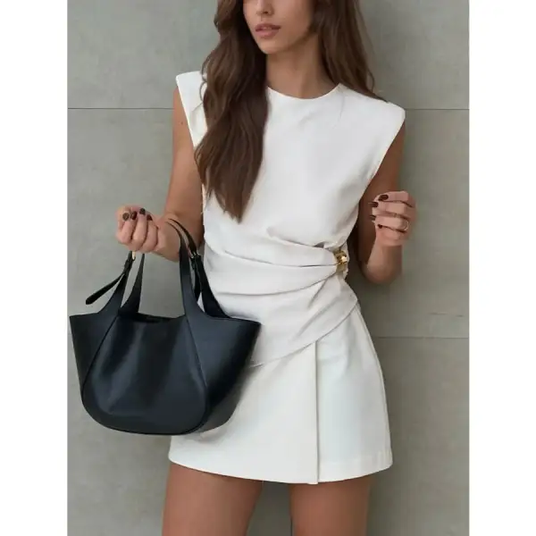 Round Neck Sleeveless Top and Skirts Set