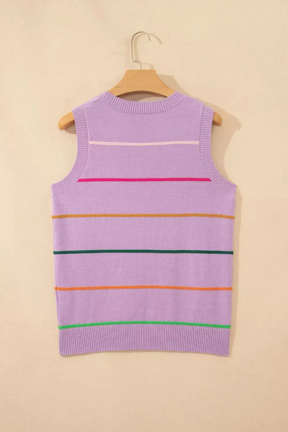 Round-Neck Knit Striped Tank Top