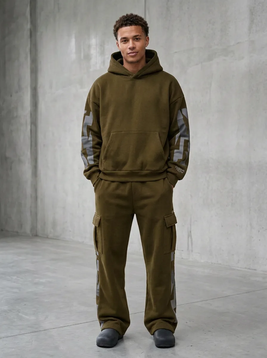 Coordinated Cargo Sweatpants Geometric Men's Two-Piece Tracksuit