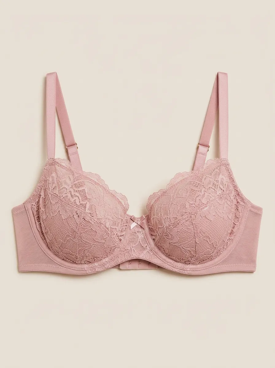 Women's Underwire Floral-Lace Scalloped-Edge Mesh-Panel Bra