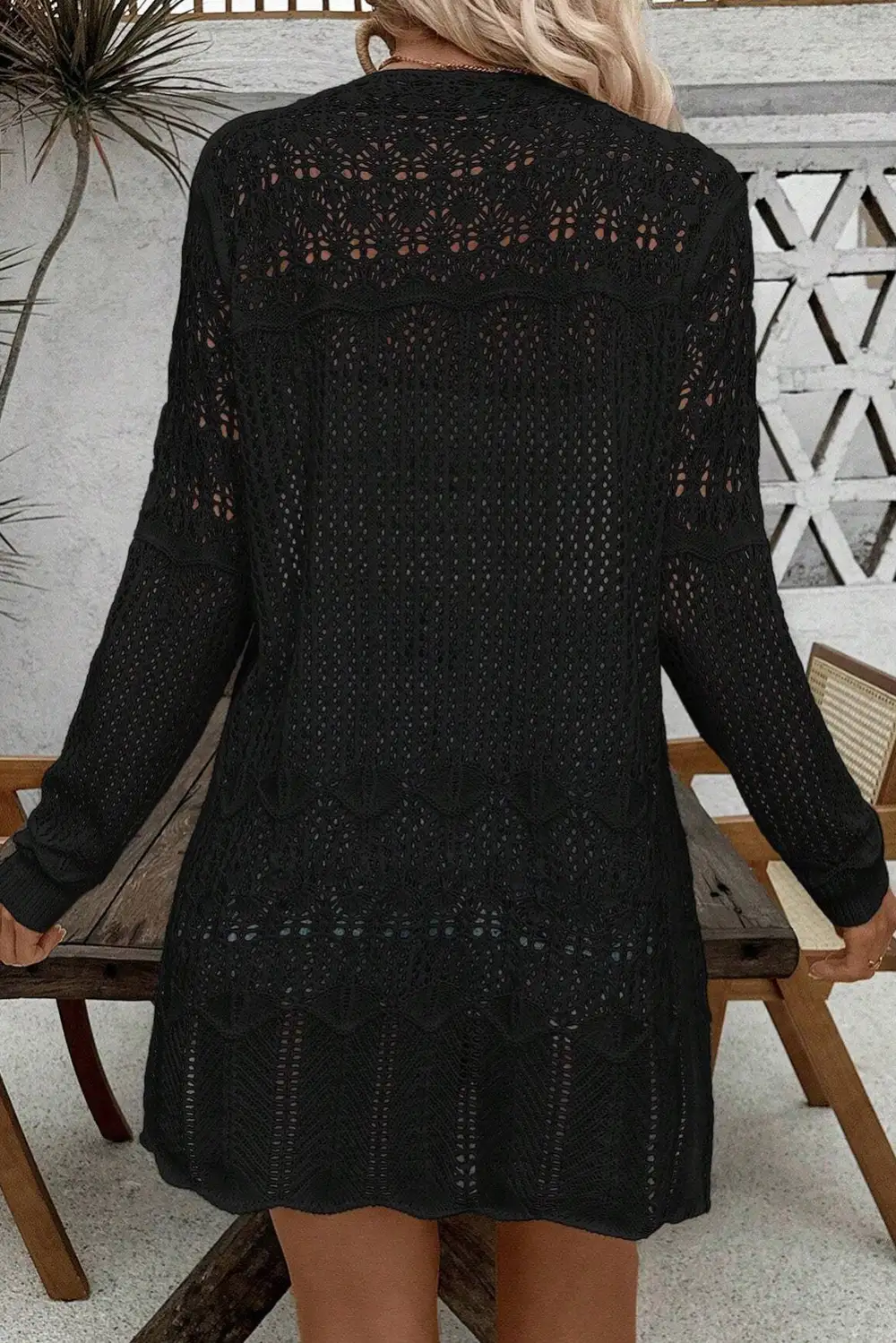 Crochet Openwork Open Front Cardigan