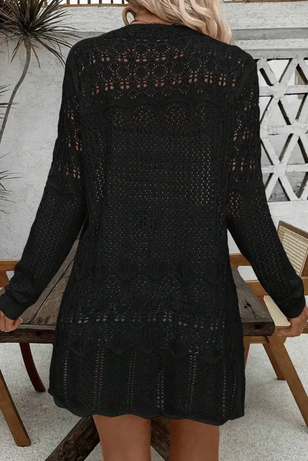 Crochet Openwork Open Front Cardigan