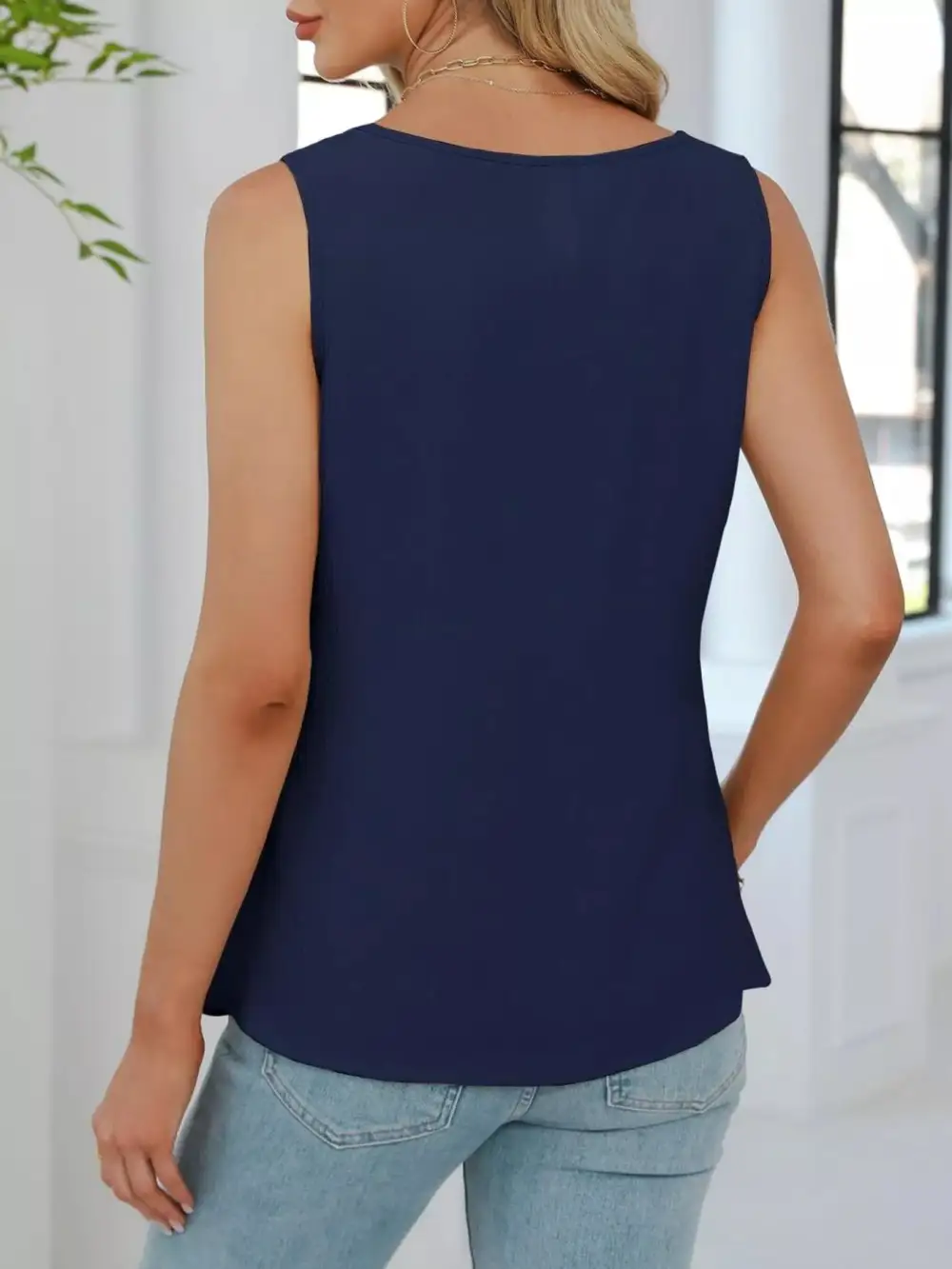 V-Neck Pleated Tank Top