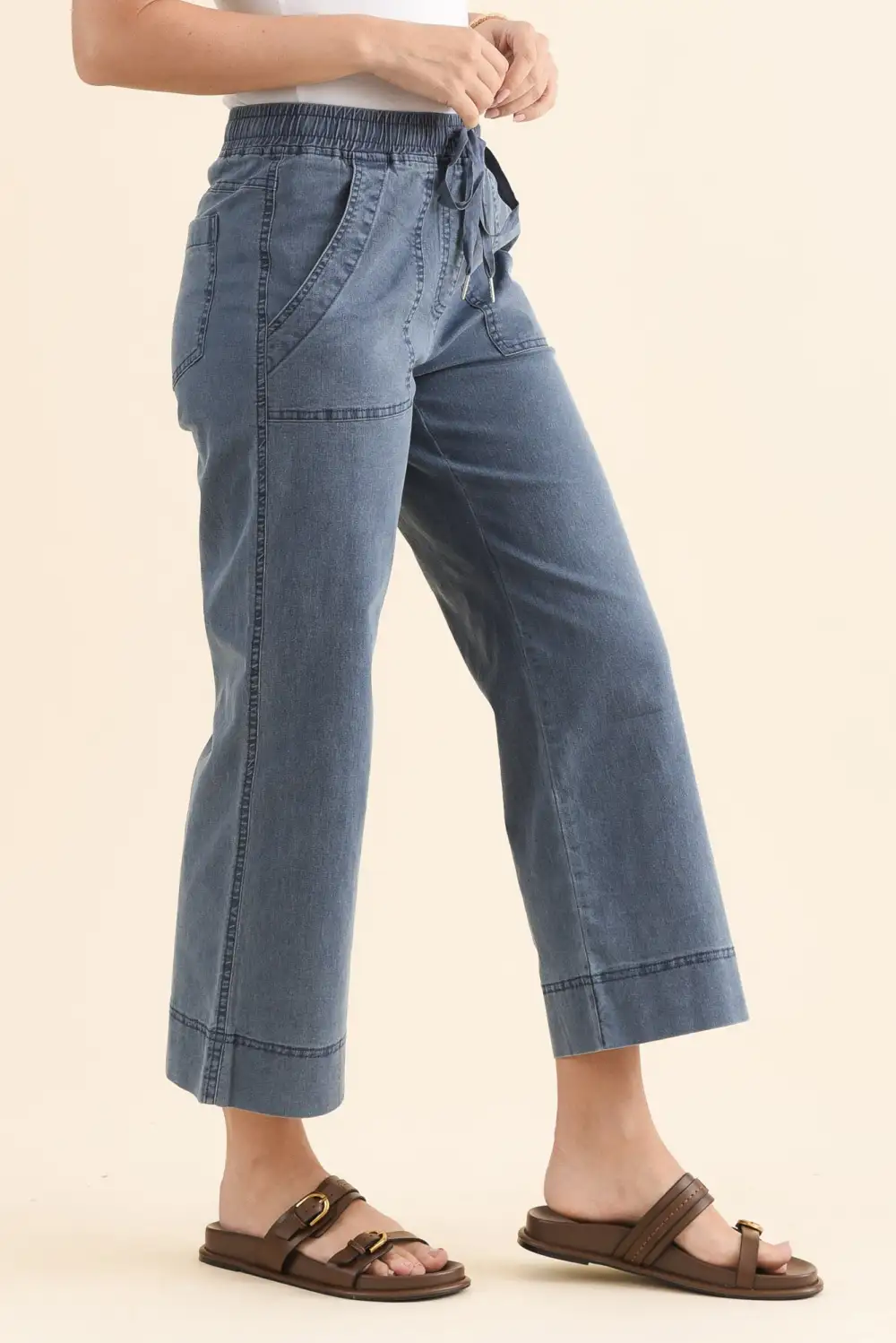 Denim High Rise Drawstring Pants