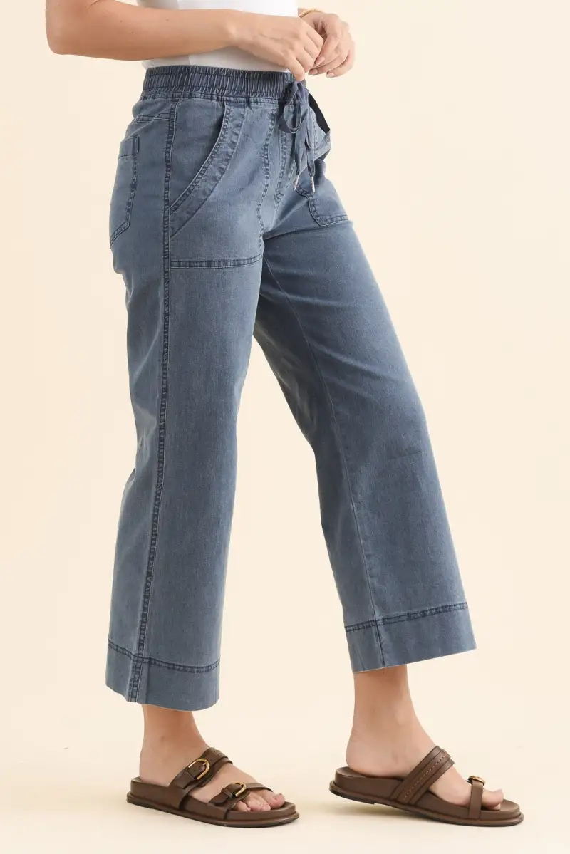 Denim High Rise Drawstring Pants