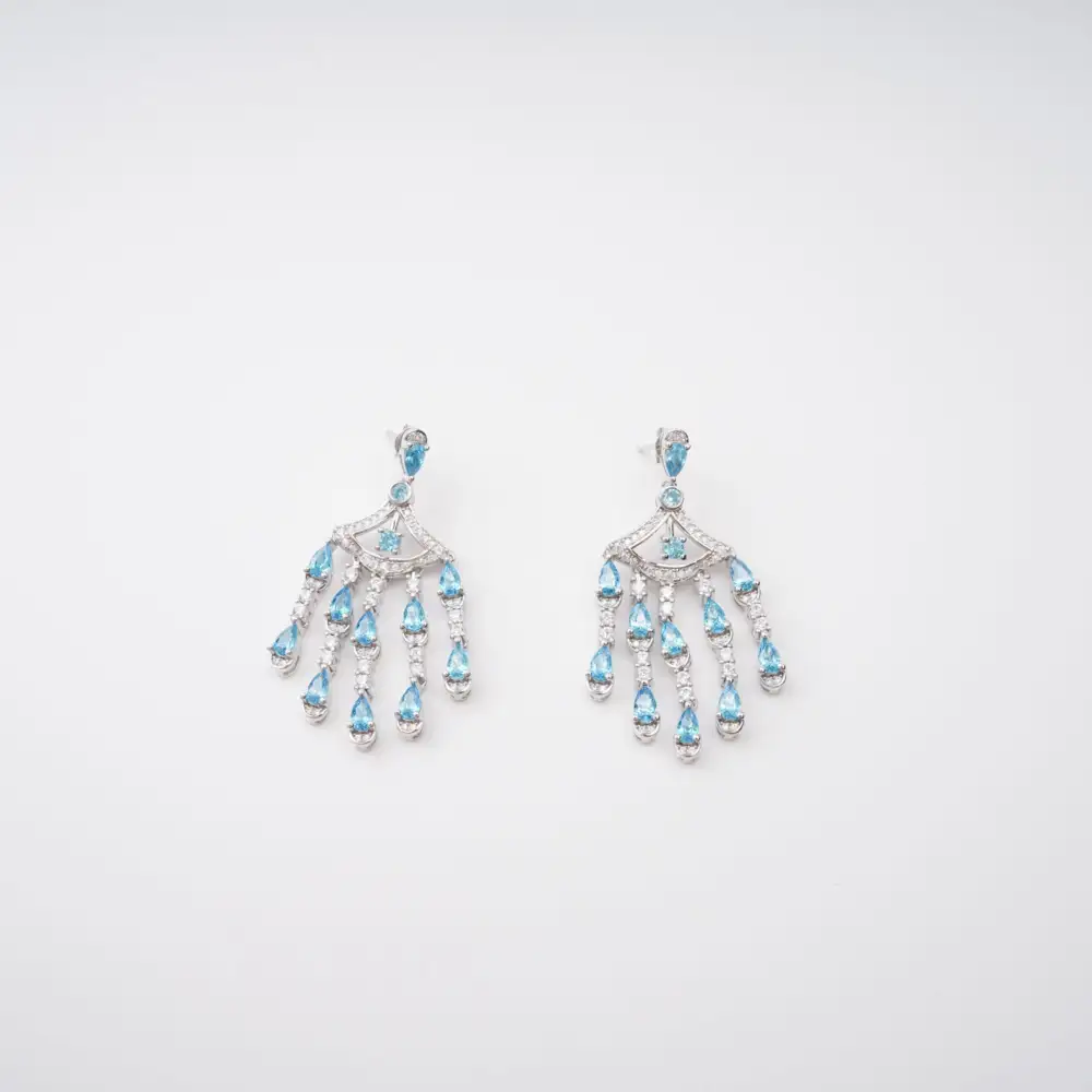 Blue Crystal Embellished Sterling Silver Earrings
