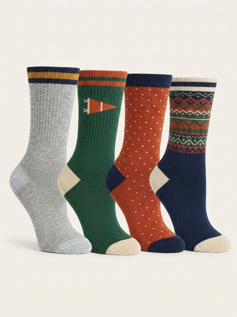 Geometric Vintage-Inspired Men's Four-Pair Long Socks