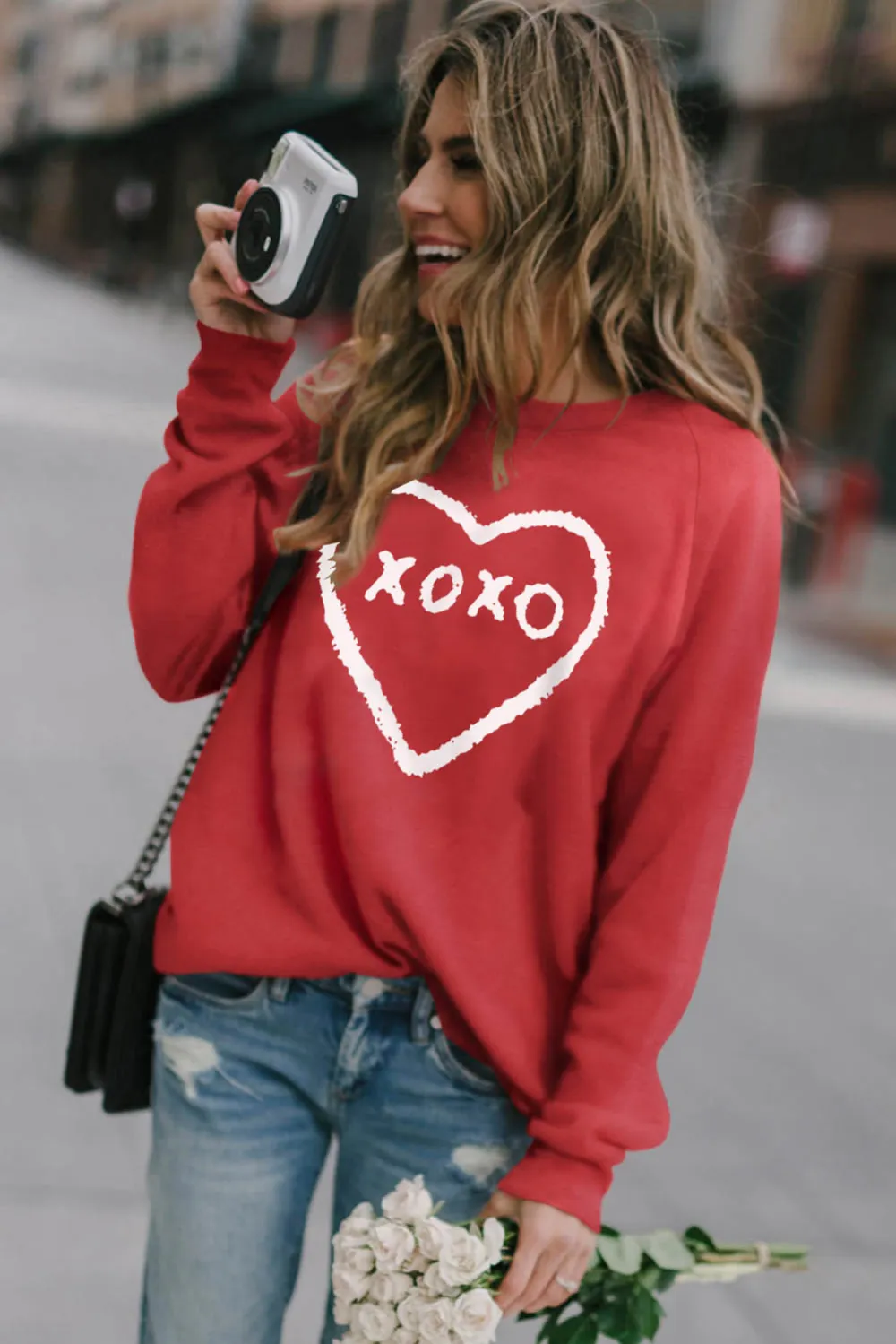 Xoxo Heart Pattern Print Sweatshirt