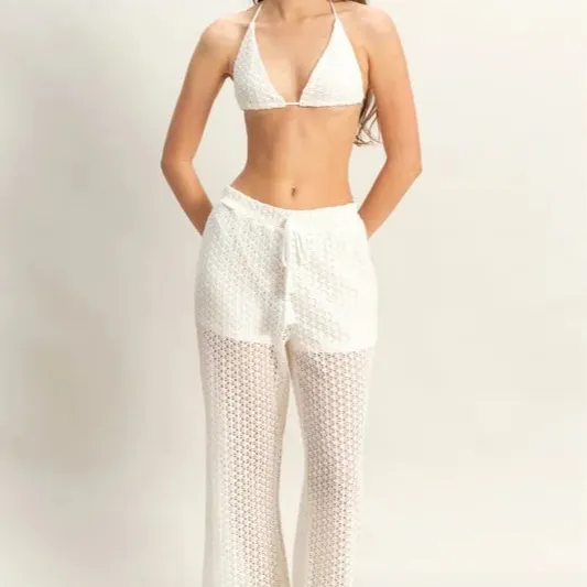 Crochet Bra and Drawstring Pants Set