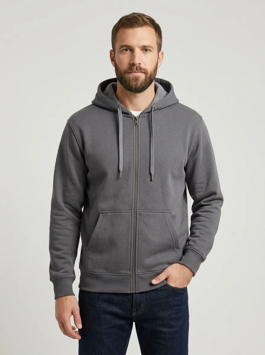Classic Zip-Up Solid Profile Men's Hoodie