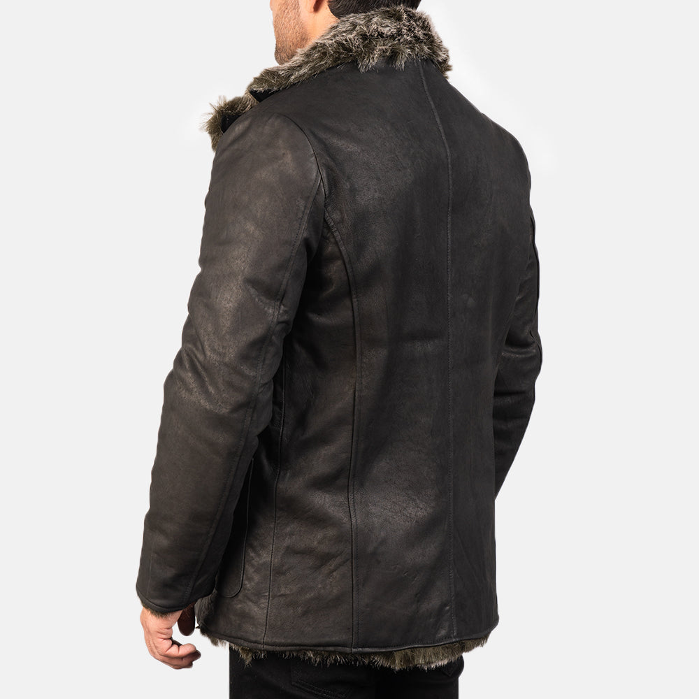 Men's Rugged Leather Fur Trim Coat