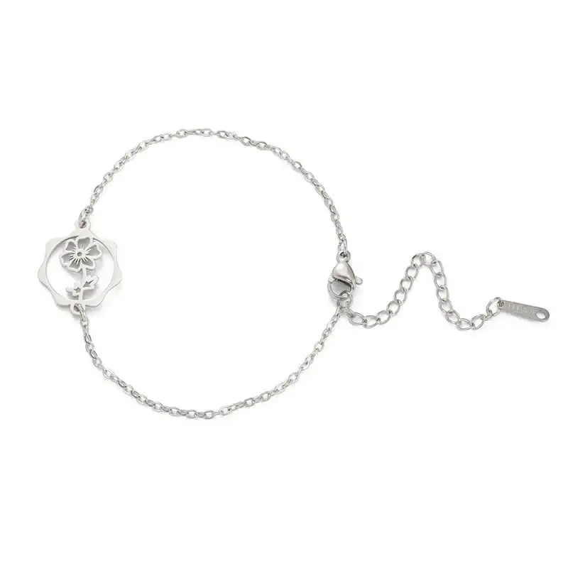 Titanium Steel Birth Flower Bracelet