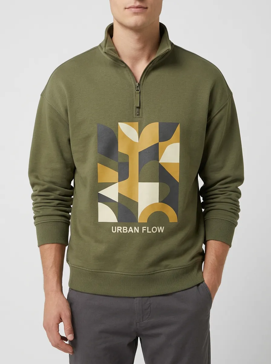 Casual Look Half-Zip Geometric Abstract Men's Half-Zip Sweatshirt