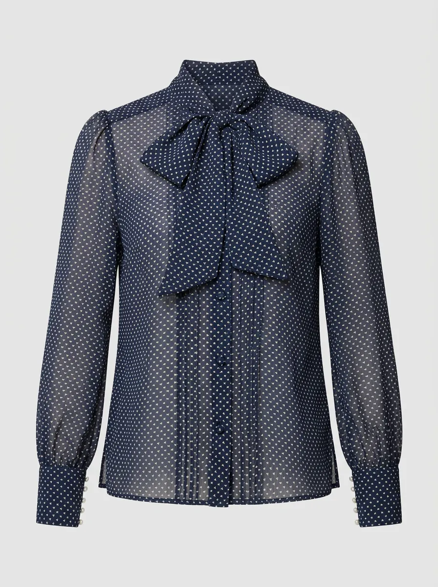 Women's Polka Dot Pussy Bow Printed Blouse