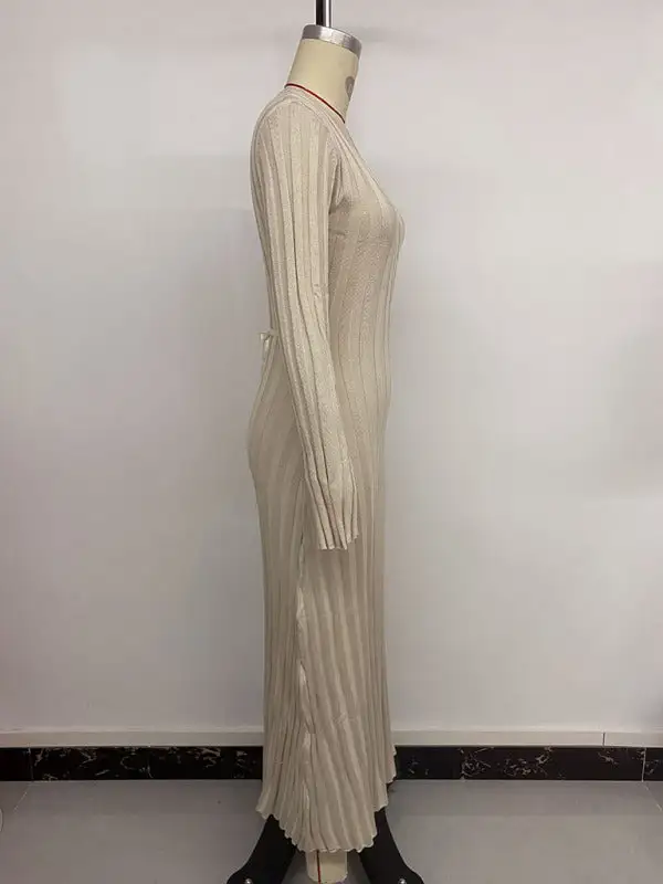 Knit V Neck Long Sleeve Sweater Dress