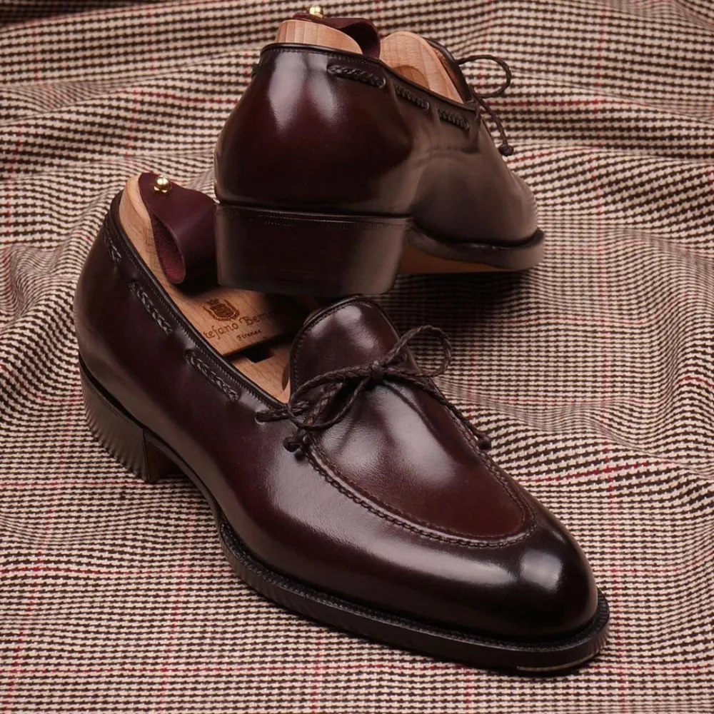 HANDMADE BROWN AND BLACK CLASSIC GENTLEMAN LOAFERS LEATHER SHOES