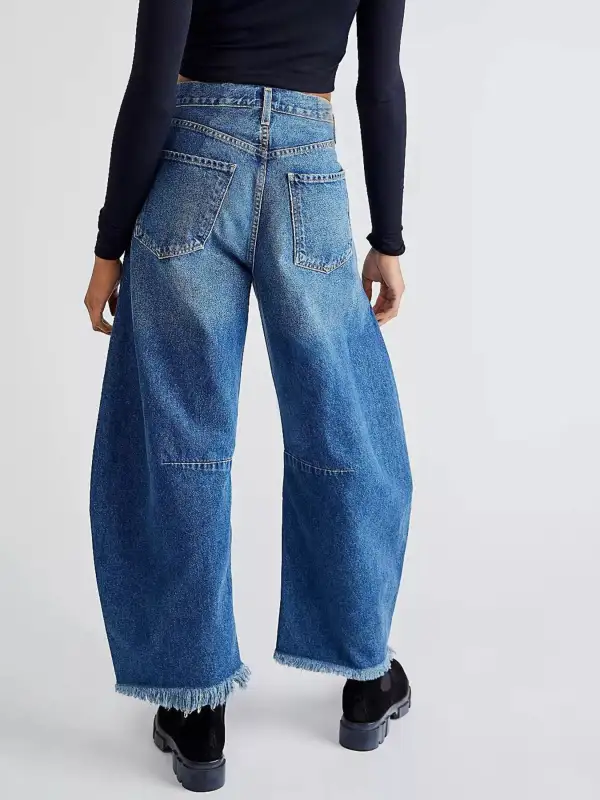Balanced Wide Leg Raw Hem Denim Jeans