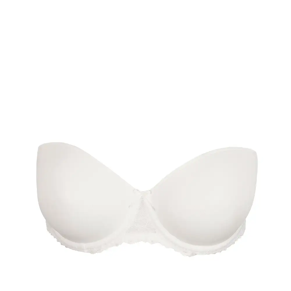 Women's Strapless Padded Adjustable Straps Scalloped Lace Sheer Detail Bra