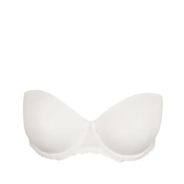 Women's Strapless Padded Adjustable Straps Scalloped Lace Sheer Detail Bra