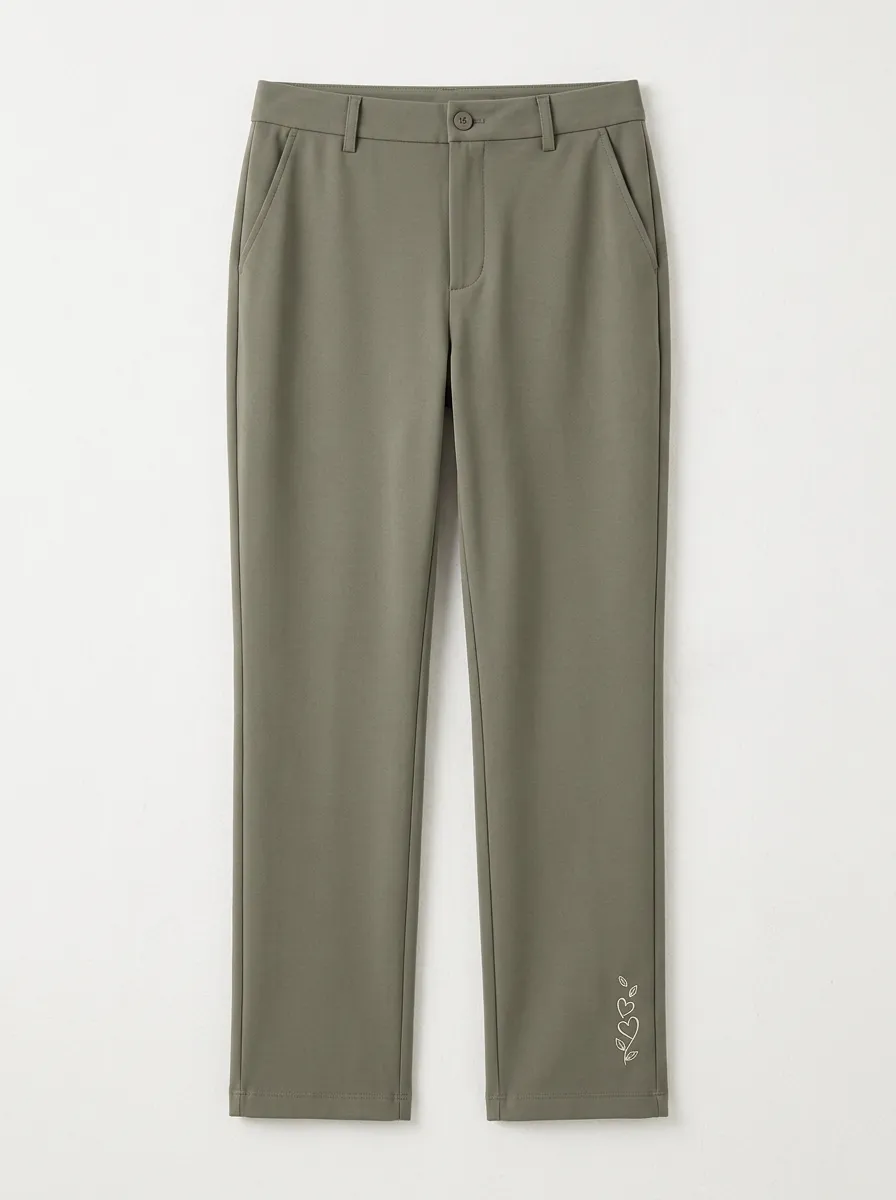 Women's Classic Comfort Heart Vine Printed Mid Rise Straight Leg Pants