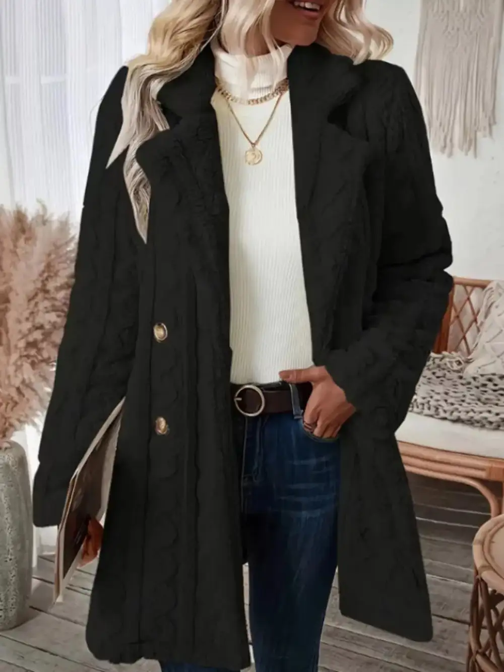 Cozy Faux Shearling Double-breasted Outerwear