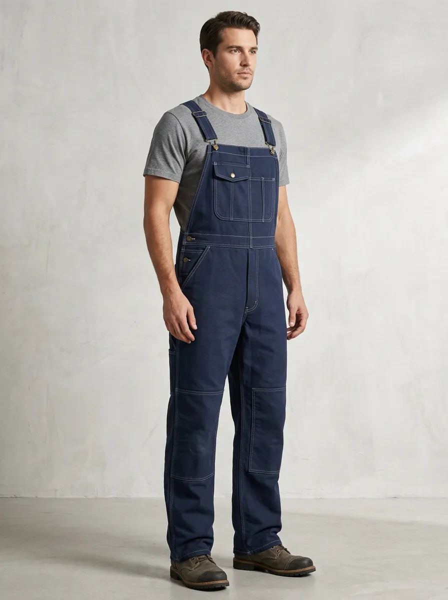 Men's Casual Workwear Navy Blue Denim Bib Overalls