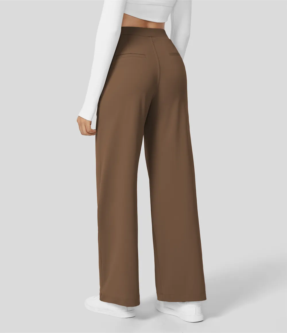 2026🔥  High Waisted Plicated Side Pocket Straight Leg Work Pants