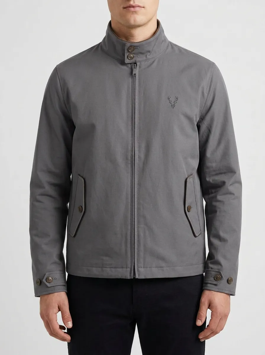 Men's Outdoor Style Deer Logo Embroidered Zip-up Jacket