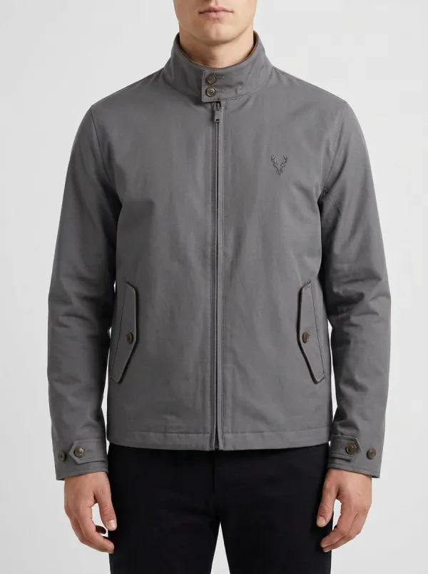 Men's Outdoor Style Deer Logo Embroidered Zip-up Jacket