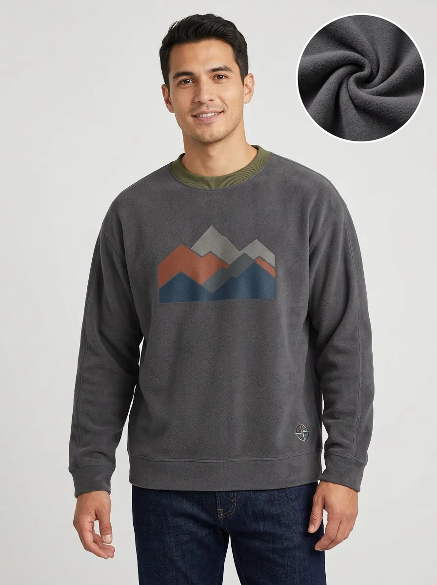 Men's Charcoal Outdoor Mountain Graphic Fleece Sweatshirt