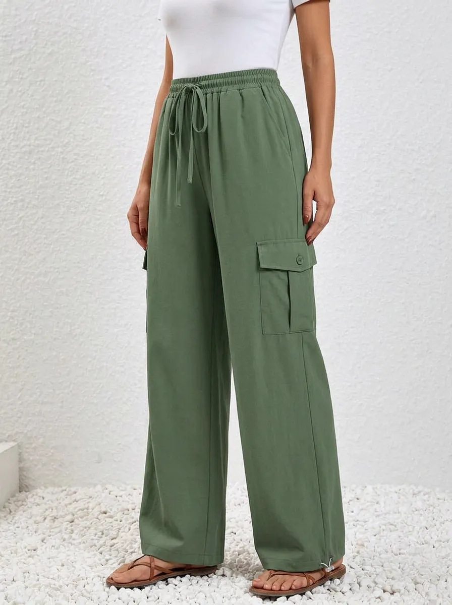 Women's Drawstring Cargo Wide-Leg Pants