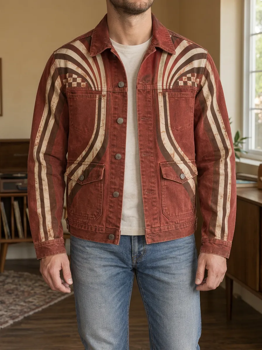 Men's Vintage Retro Stripe Checkerboard Printed Jacket