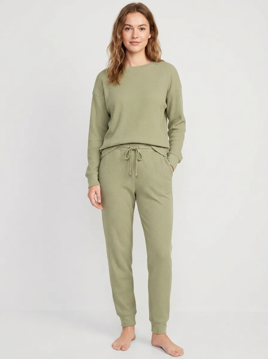 Women's Long Sleeve Waffle Knit Lounge Set